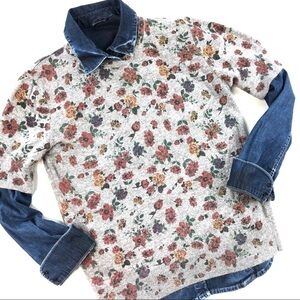 Zara floral gray short sleeve sweater top medium allover flowers